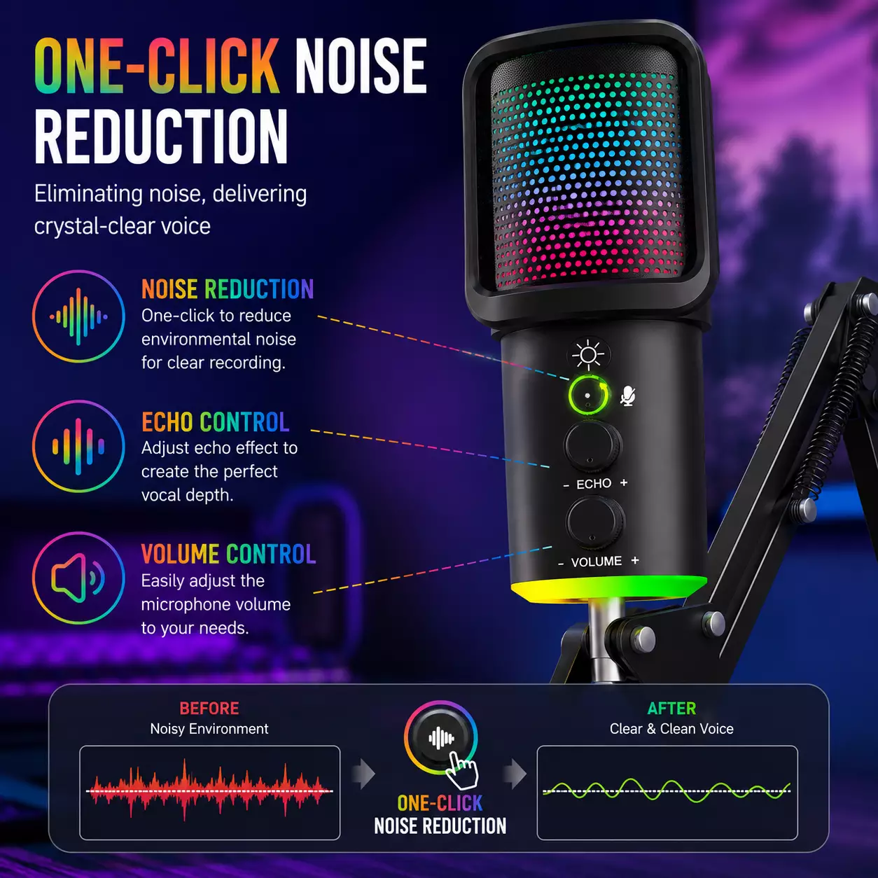 SU9 USB RGB Condenser Microphone Kit with Boom Arm - Image 3