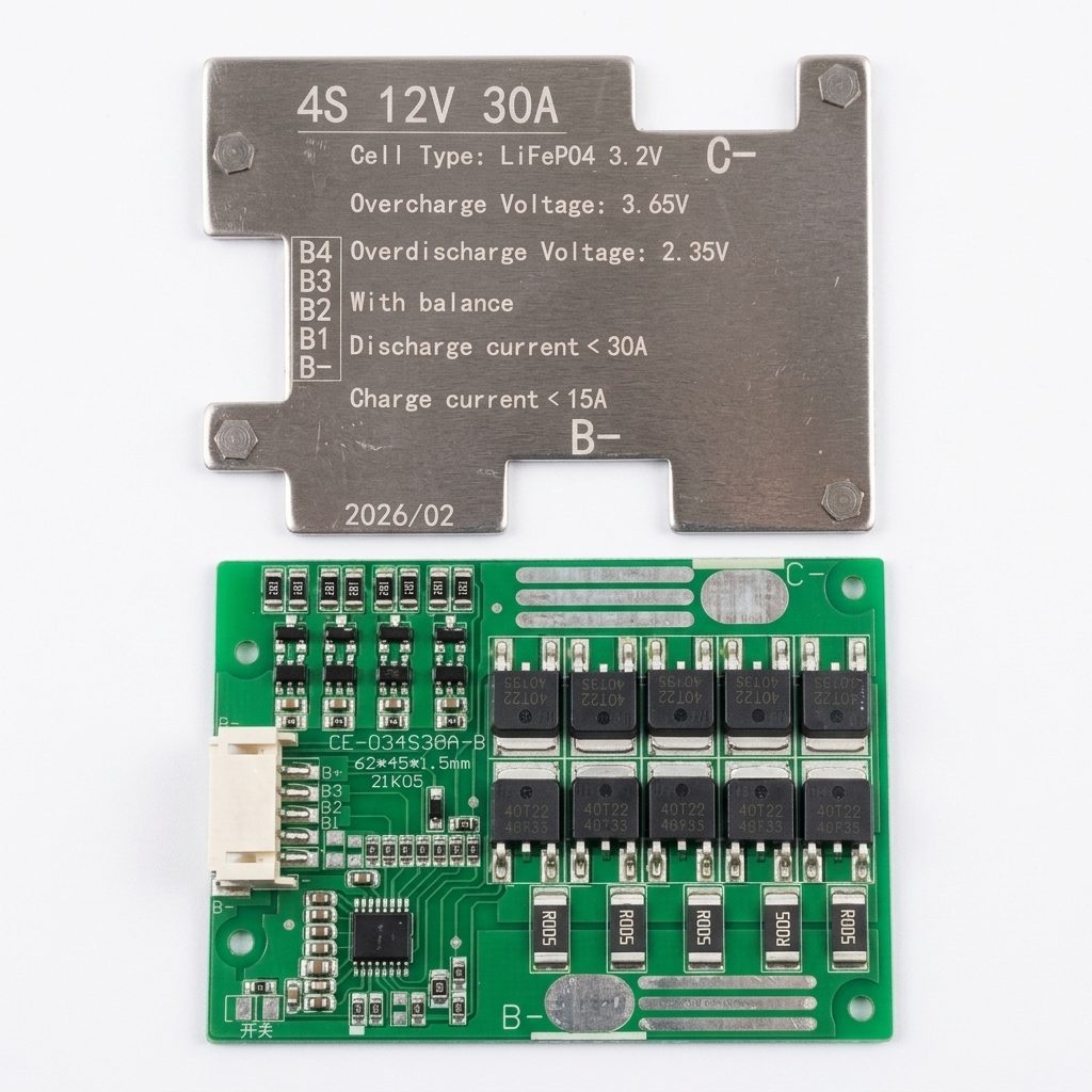 LifePo4 Battery Charger Protection Module (BMS) 4S 30A 12V with Aluminum Heat Sink & Cell Balancing - Image 5
