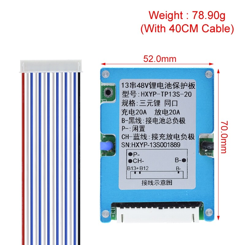 Lithium-ion Battery Charger Protection Module (BMS) 13S 20A 48V with Aluminum Heat Sink - Image 2