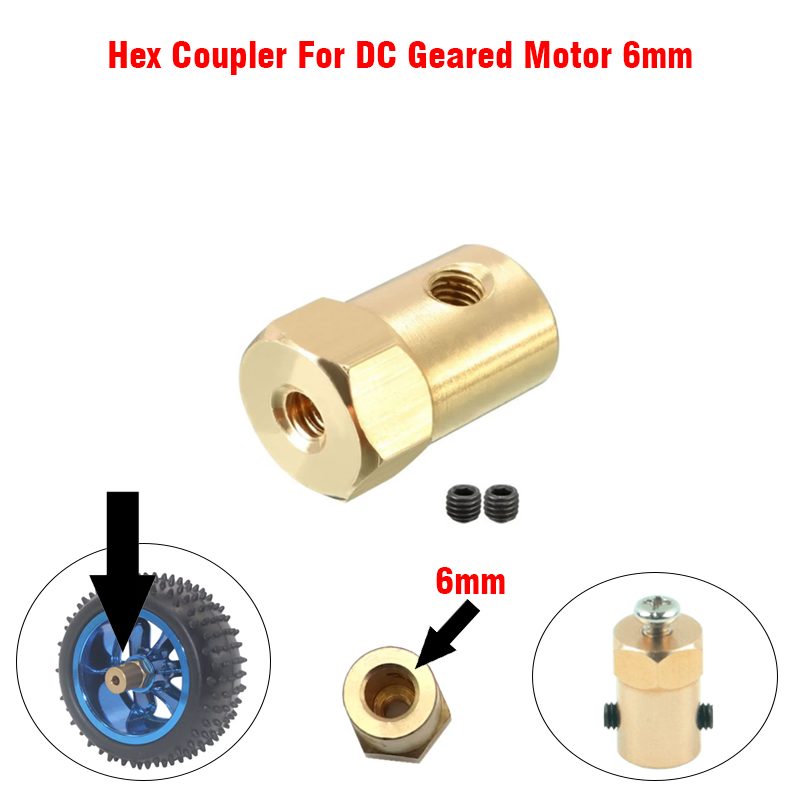 Hex Coupler For DC Geared Motor 6mm - Image 3
