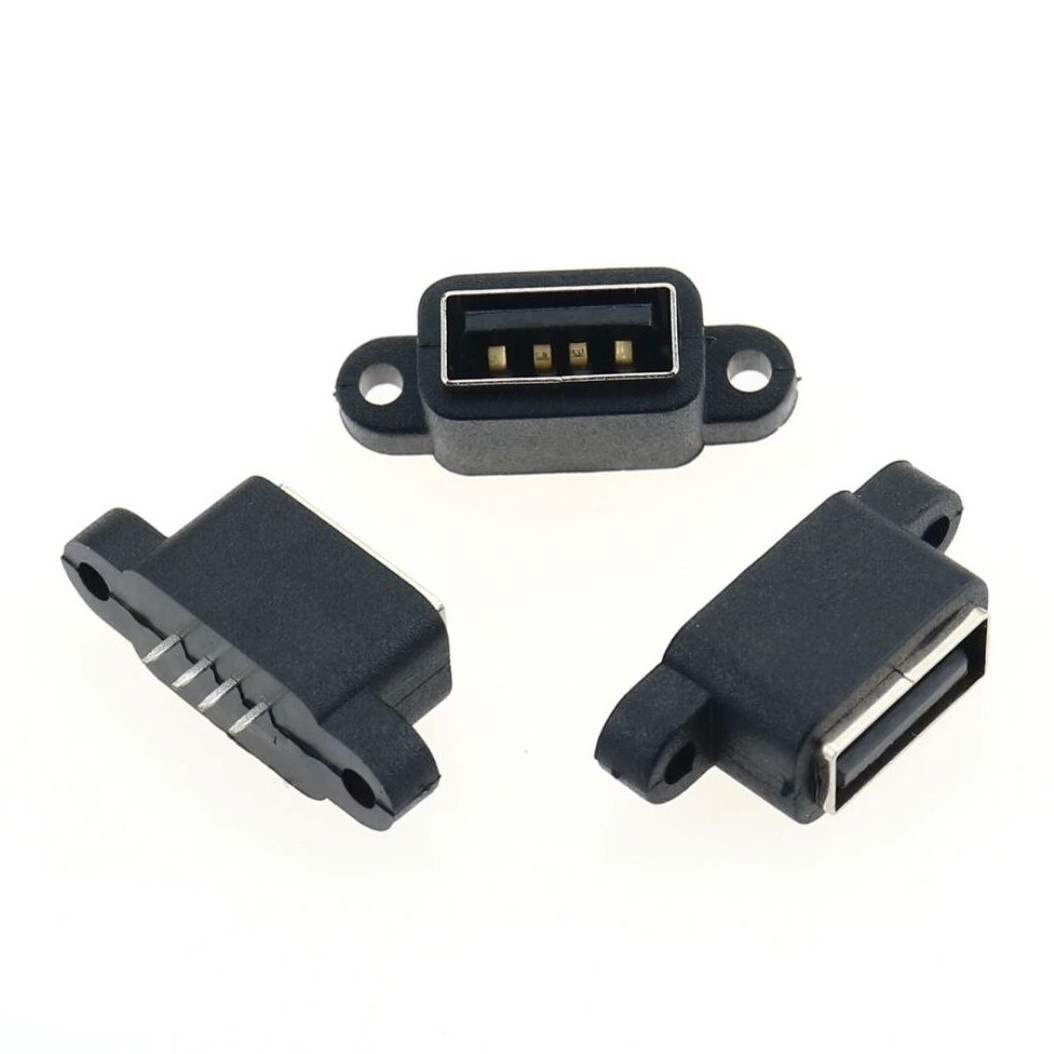 Waterproof Female USB 2.0 Panel Mount Socket 4 Pin