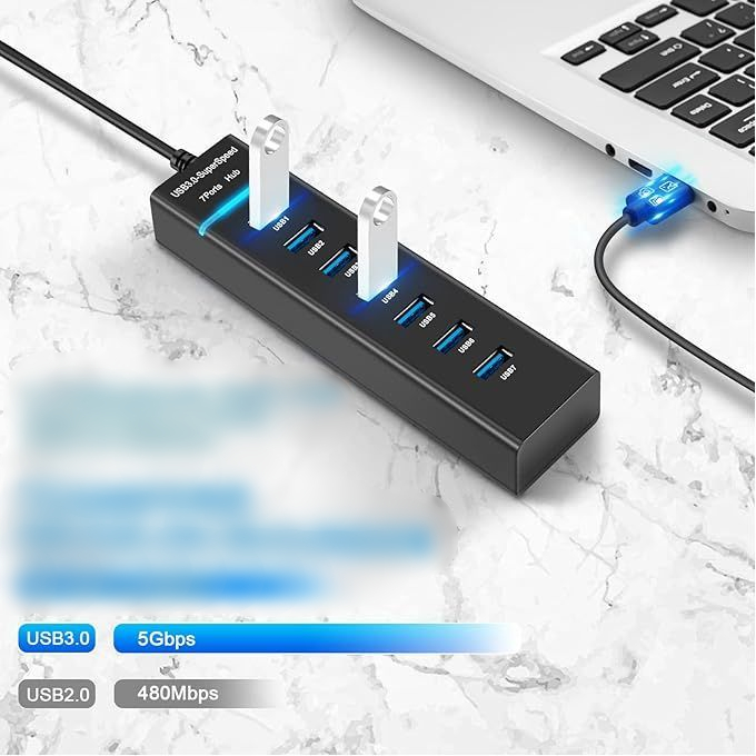 USB 3.0 Super Speed 7-Port Hub 5 Gbps with Power Jack - الصورة 4