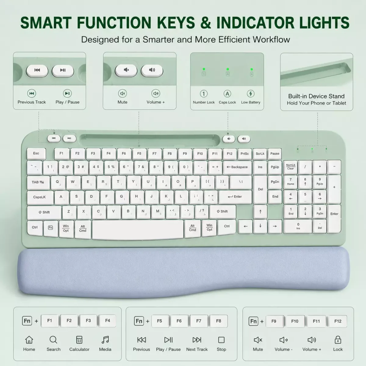 TANNSEN RT05 Ergonomic Wireless Keyboard with Cushioned Wrist Rest - الصورة 8