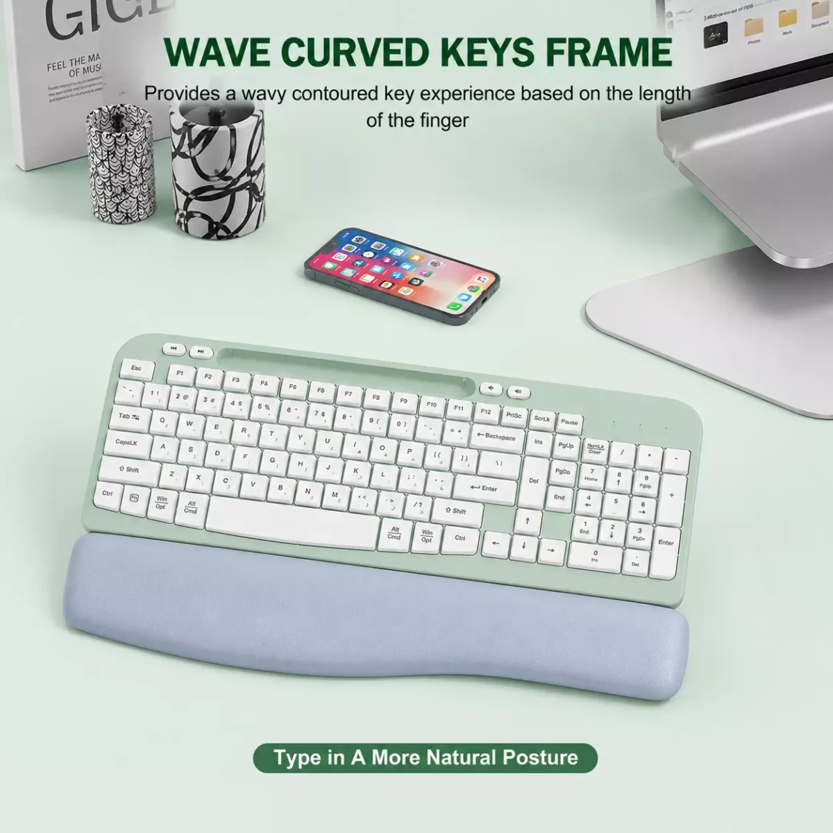 TANNSEN RT05 Ergonomic Wireless Keyboard with Cushioned Wrist Rest - الصورة 7