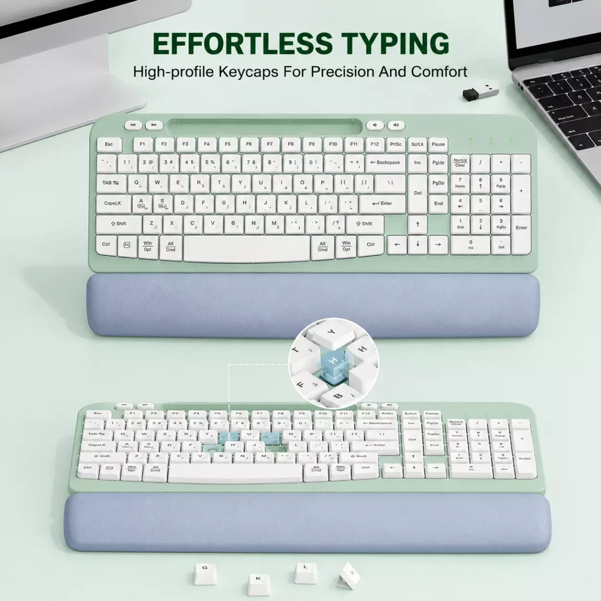 TANNSEN RT05 Ergonomic Wireless Keyboard with Cushioned Wrist Rest - الصورة 3